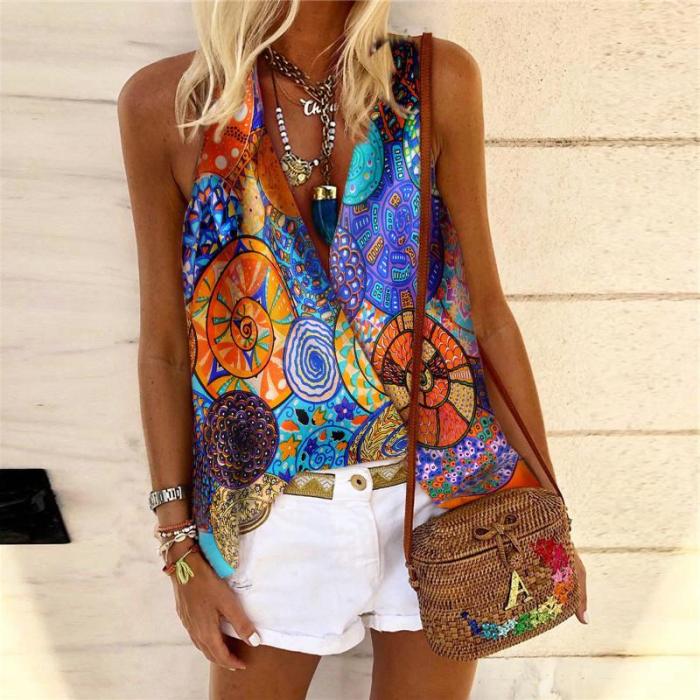 Fashion V-Neck Printed Colour Vest