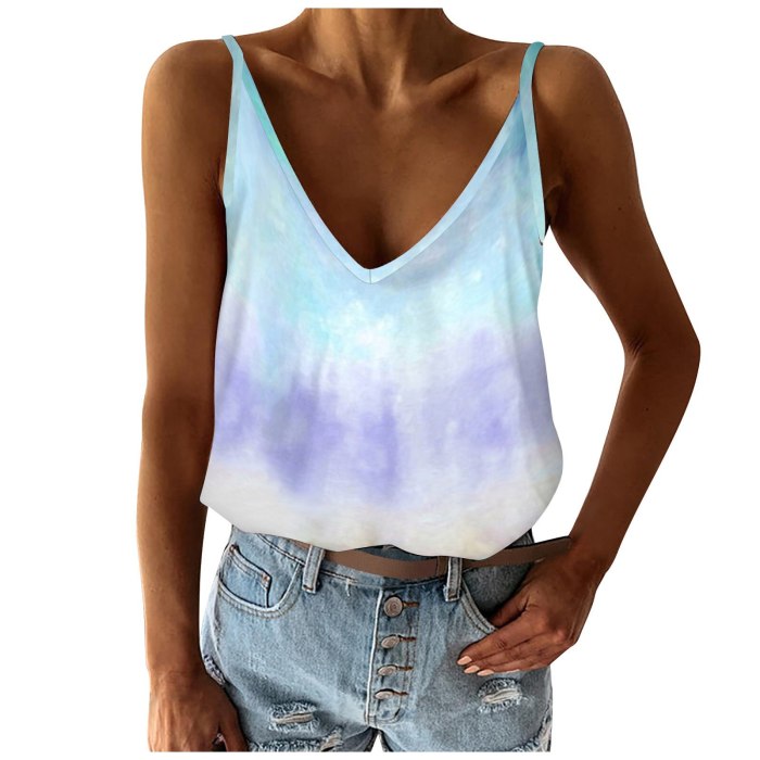 Womens Fashion Camisole Tie-Dye Loose Fit V Neck Sleeveless Color Block Camis Vest Stitching Tops Women Summer Camisole 2021