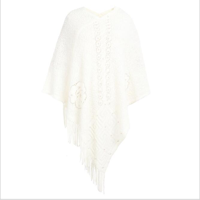 Tassel Design Beading Knitted Shawl Cloak Tops Women Casual Ponchos and Capes