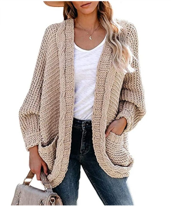 Women's Knitted Cardigan Winter Oversize Bat Sleeve Pockets Coat Female Casual Loose Vintage Solid Color Twist Long Cardigans
