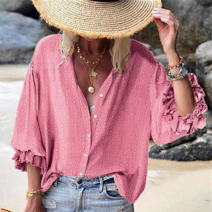 Women Polka Dot Shirt Blouse Casual Single-breasted Loose Tops Summer Beach H9
