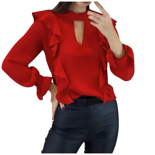 40# Sexy Butterfly sleeve Blouses tops Women's V-Neck Long Sleeve Solid Buttons Casual Party Loose Blouse Shirts Elegant Shirts