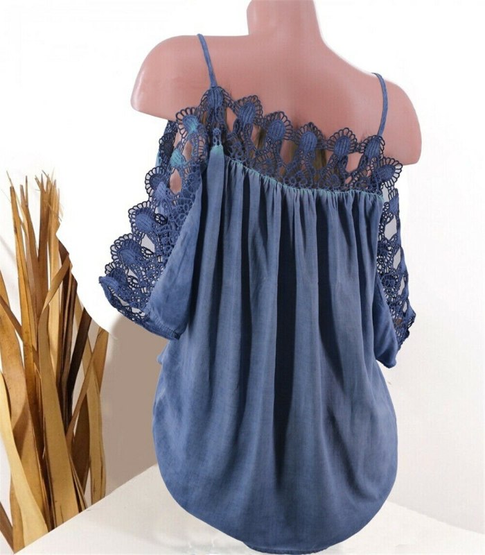 2021 Newest Hot Womens Cold Shoulder Camis Loose Casual Tunic Tops Hollow Out Lace Camisoles Summer Plus Size