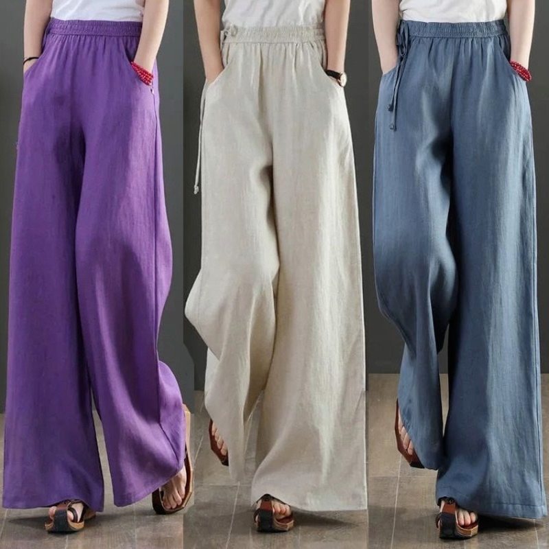 Oriental Style Solid Color Linen Pants for Women Kung Fu Chinese Style Harem Urban Streetwear 2021 Summer New Loose Trousers