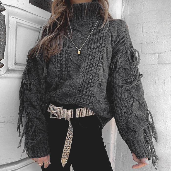 streetally Casual twist knitted sweater 2020 Winter loose chic Jumper Grey tassel Turtleneck Autumn Pullover Oversized Sweater new