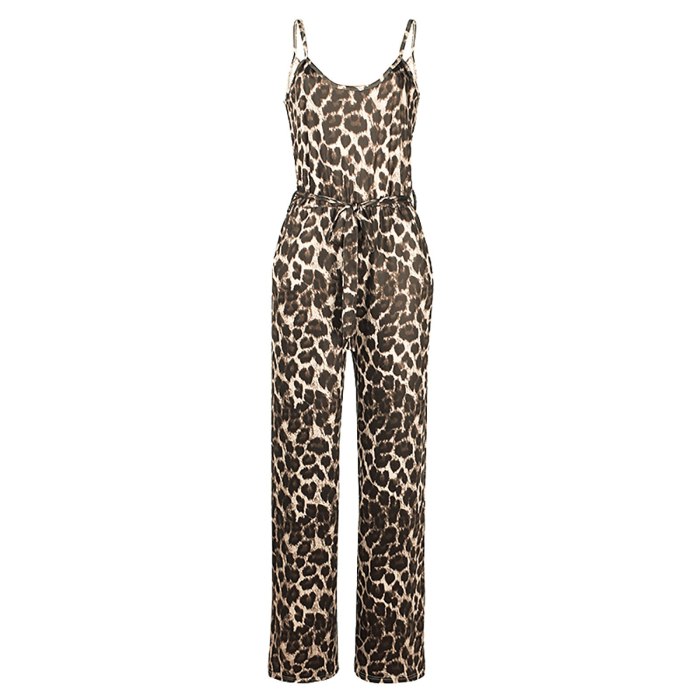 Jumpsuit Sexy Fashion Wide Leg Leopard Print Sleeveless Pocket Sleeveless V-neck Pocket Printing Suspender Fashion And Elegance