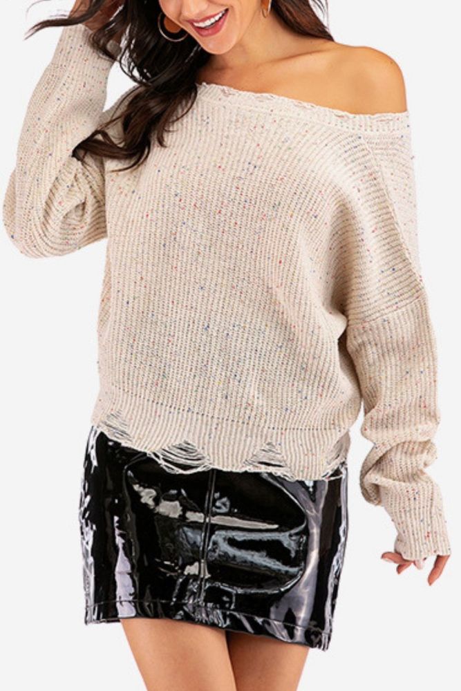Casual Fashion V-Neck Pullover Loose Sexy Style Women's Sweater Solid Short Sweater For Women Flare Style