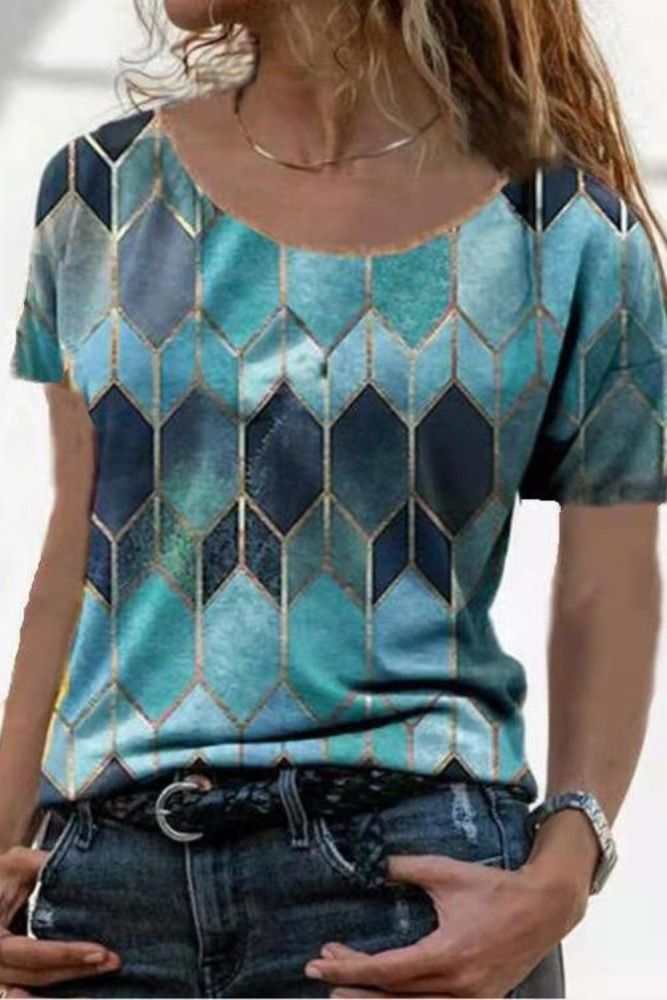 Blouses Vintage Fashion Shirt Women Elegant Round-Neck Patchwork Retro Print Short Sleeves Shirt Warm Shirt Blouse Tops