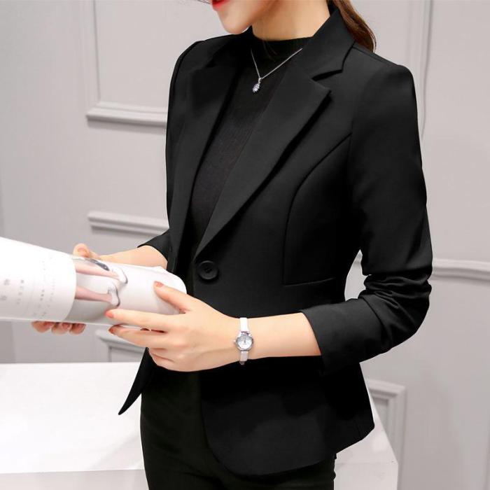 One Button Notched Collar Long Sleeve Blazers For Women Suit Autumn Winter Office Work Slim Jacket Casual Blazer Coat Female