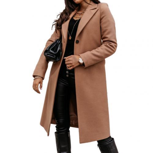 Women Autumn Winter Long Sleeve Lapel Collar Coat Knee-length Jacket Overcoat