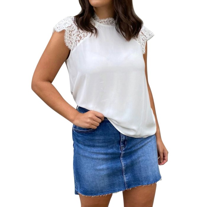 Women's Shirt Lace Raglan Short Sleeve Stand Away Collar Solid Color Tops for Female T-shirts With Short Sleeve Women Clothing
