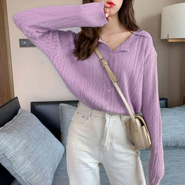 Fashion Knitted Jacket Long Sleeve Girl Spring Summer Cropped Cardigan Loose Short Sweater Women Summer Clothing Yellow