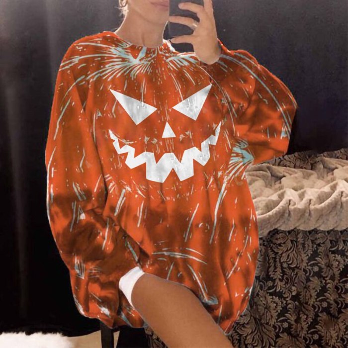 2021 New Halloween Pumpkin Ghost Smile Printed Tops Pullover Women Loose Autumn Hoodie Sweatshirt Casual Long Sleeve Sweatshirts