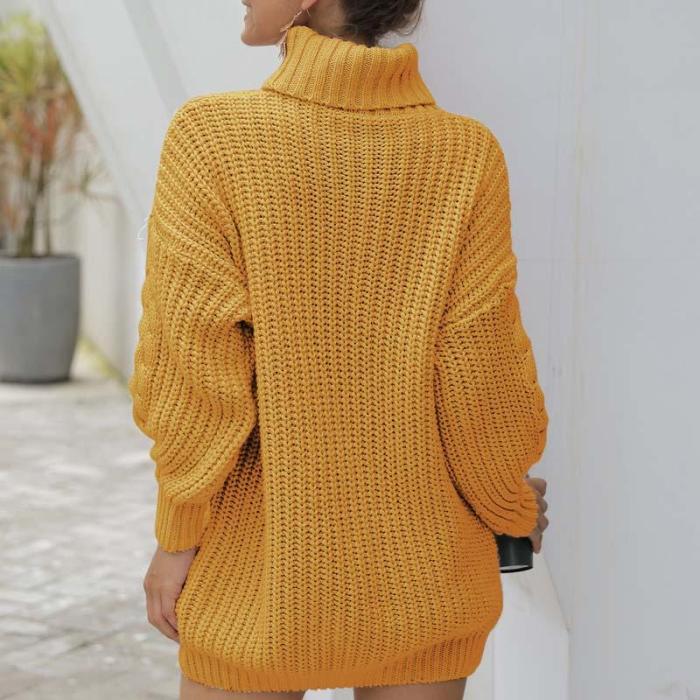 Turtleneck Chunky Cable Knitted Long Sweater