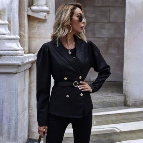 2021 Woman Coat Autumn Winter Slim Long Sleeve Turn Down Collar Double Breasted Casual