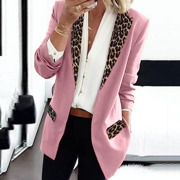 2021 Cross-border Women's European And American Fall/winter Casual Fashion Leopard Print Long-sleeved Small Suit Jacket Women