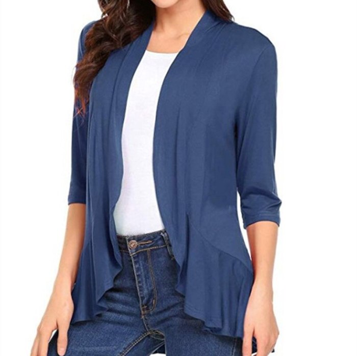 Women Thin Cardigan In Jersey Open Stitch Jacket Spring Autumn Office Lady Coverup