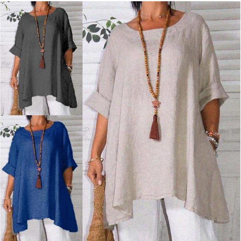 Womens Tops And Blouses Popular Outwear Comfort Loose Casual Solid Color Short Sleeve Solid Color Plus Size Women