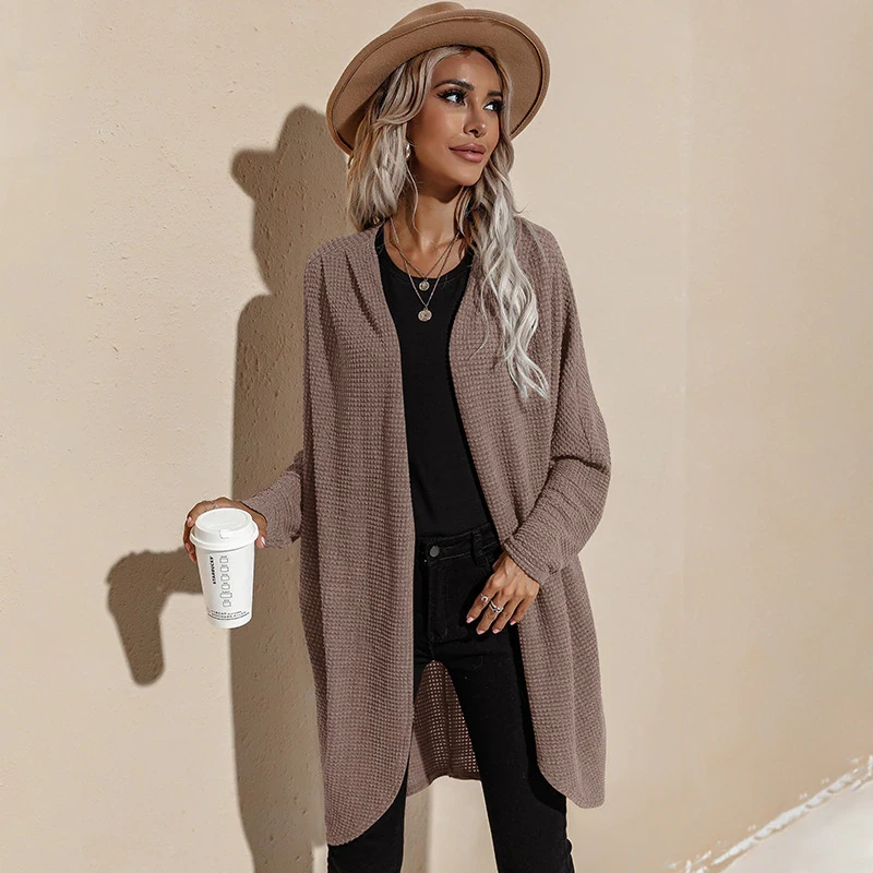 2021 Casual Long Knitted Cardigan Fashion Women Vintage Mid-length Irregular Knitted Loose Coat for Autumn Winter