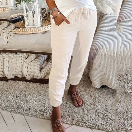 2021 Casual Baggy Harem Pants Fashion Women Loose Pocketed Solid Colour Drawstring Home Sports Casual Trousers
