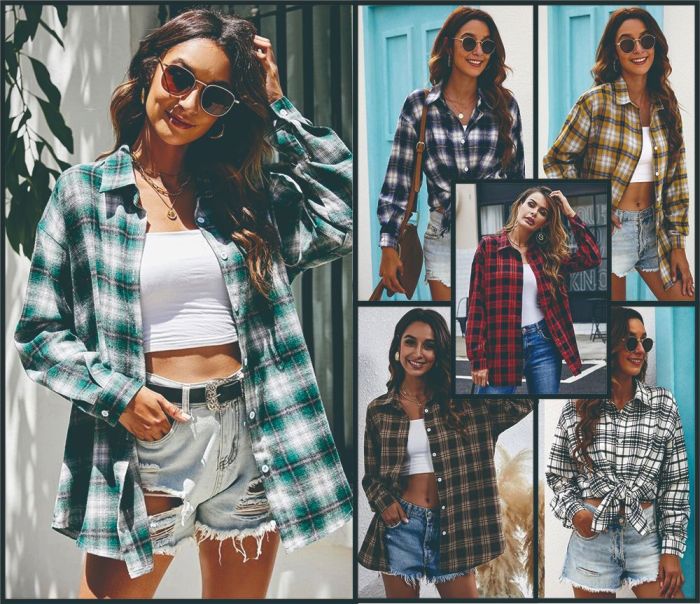 Women Vintage Stylish Plaid Shirt Coat Jacket 2021 Autumn Checked Long Sleeve Lapel Button Casual Loose Outerwear Chic Tops Coat