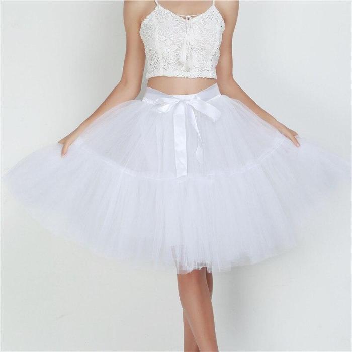 Petticoat 5 Layers 60cm Tutu Tulle Skirt Vintage Midi Pleated Skirts Womens Lolita Bridesmaid Wedding faldas Mujer saias jupe