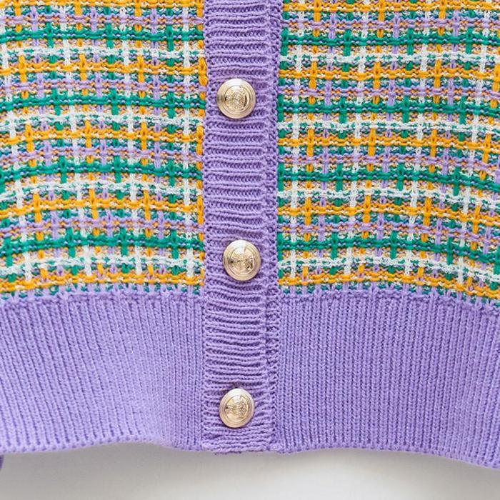Vintage Knitted Cardigans Women Tweed Sweater