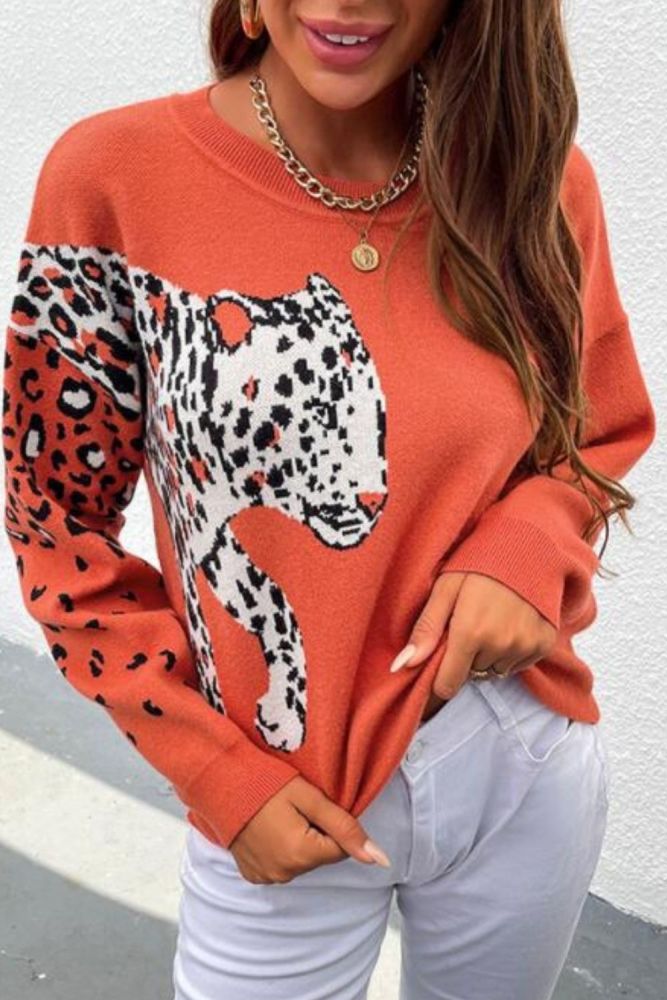 Chifirena Korean Style Autumn Sweater Women Knitwear Leopard Winter Jumper Mujer Loose Kawaii Long Sleeve Knitted Pull Sweaters