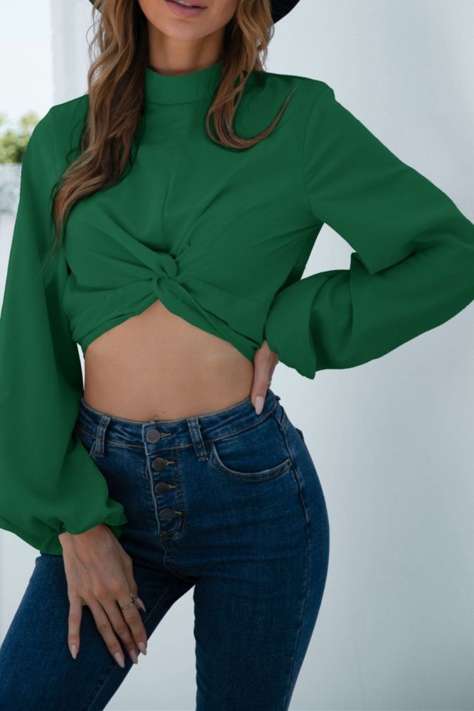 Ladies Apricot Pullover Solid Satin Lantern Long Puff Sleeve Crop Tops Women Autumn Spring Turtleneck Silk Women's T-shirt XL