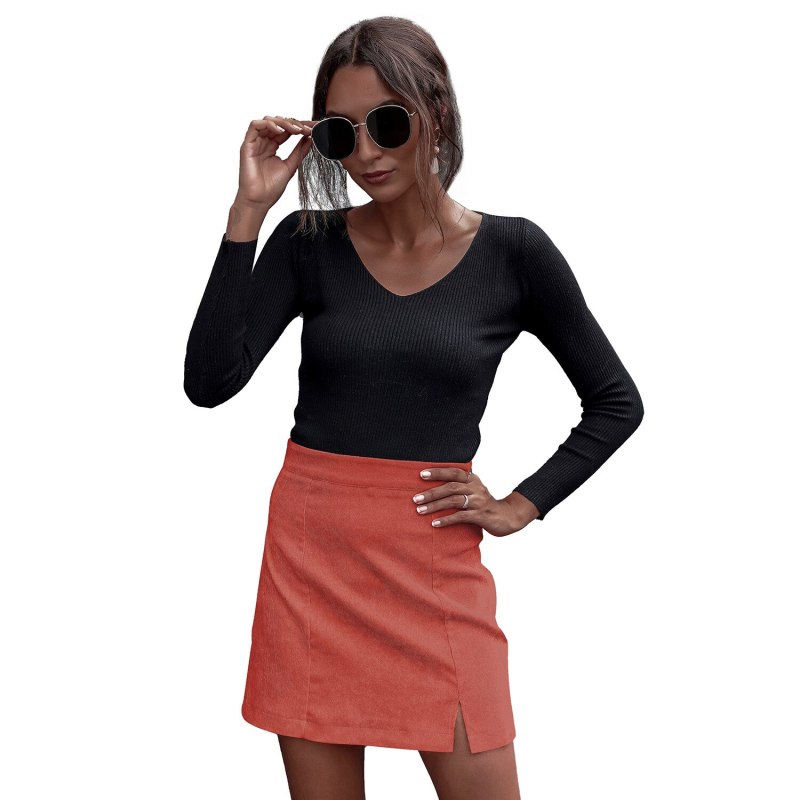 New Women Summer Mini Skirt Solid Color Slimming Small Split High Waist Skirt Streetwear