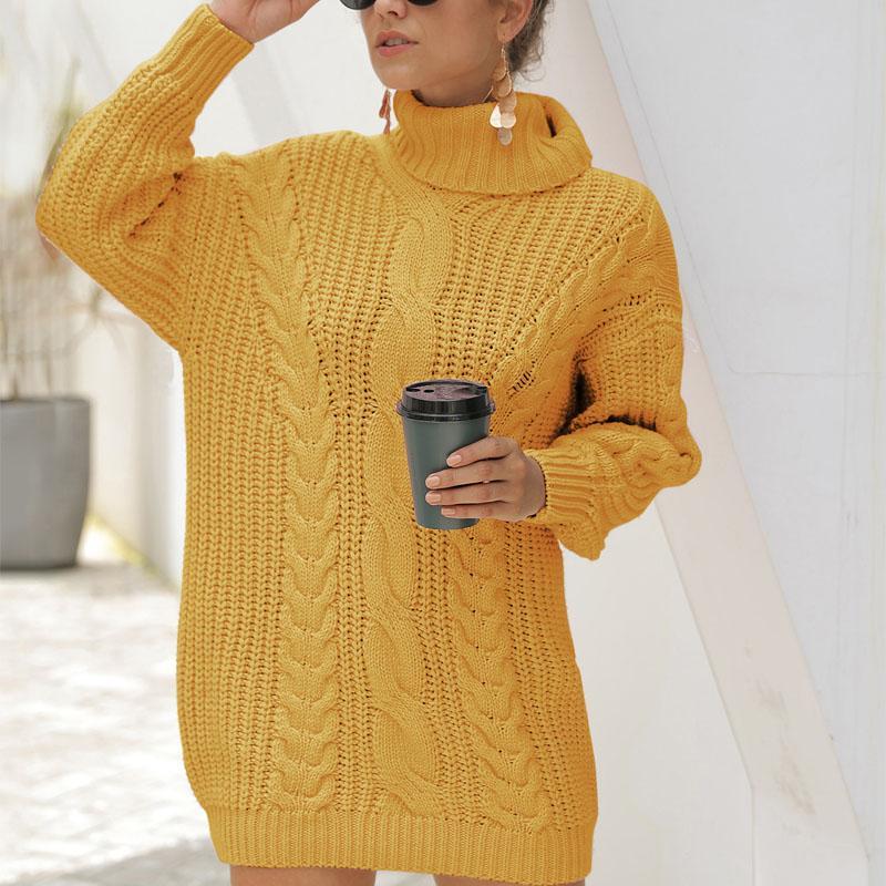 Turtleneck Chunky Cable Knitted Long Sweater
