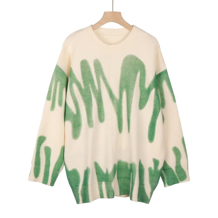 Oversized Sweater Green Pullover Women Knitted Sweater Loose Tops Winter O-Neck Harajuku Sueter Mujer pull Tie Dye Outerwear