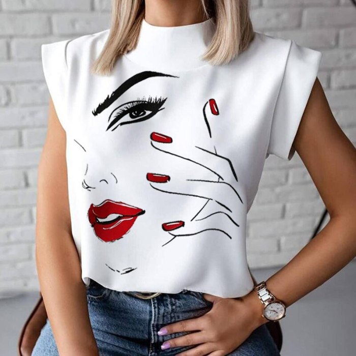 Elegant Lips Eyes Print Blouse Shirts Women O Neck Long Sleeve Office Tops 2020 Autumn Casual Streetwear Shirt Pullover Feminine