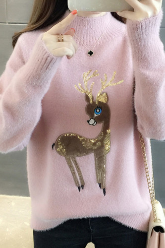 Women Cute Sweaters Fluffy Cashmere Jumper Turtleneck Pullover