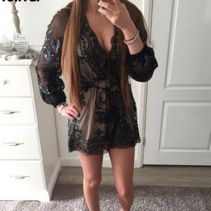 Sequin Playsuit Women Loose Sheer Overall Shorts Casual Women Playsuit Rompers