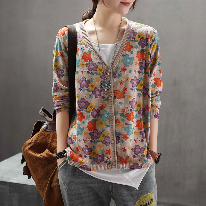 Women's Long-sleeved Cardigan Single-breasted Printed Sweater