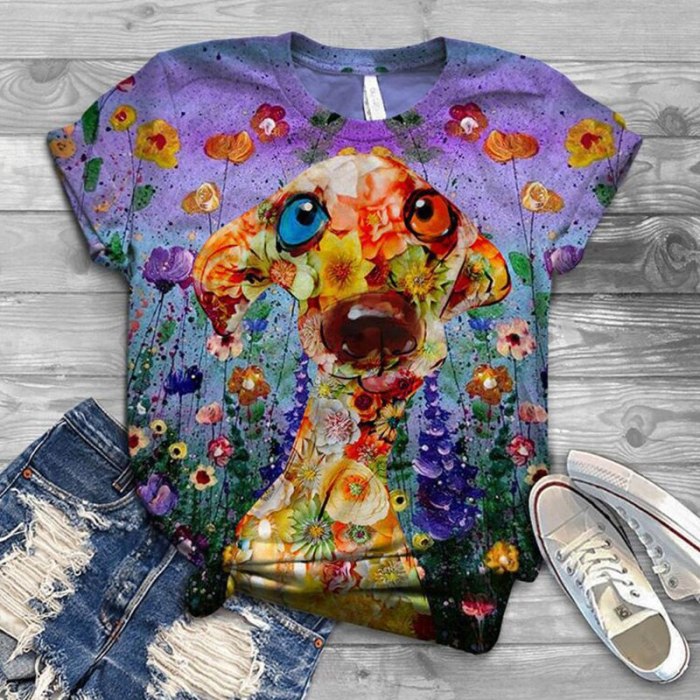 2021 Fashion Animal Print Dog Tee Loose Funny Graphic Print T-Shirt All-match Style Casual Slim Short Sleeve Top Summer