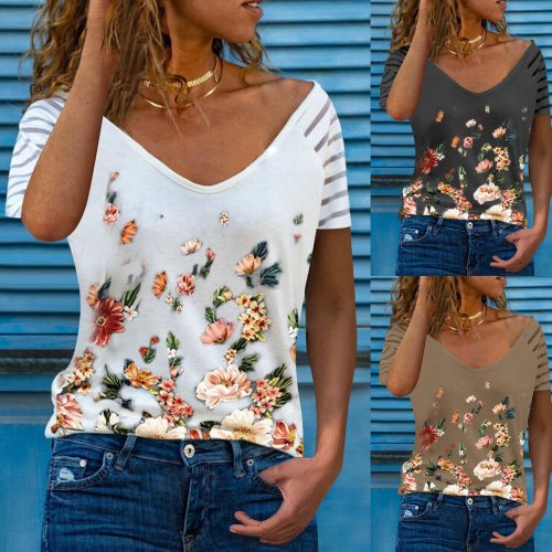 Summer Fashion Women's Casual Short-sleeved V-neck Loose T-shirt Tops Butterfly Print Korean Simple Oversized T-shirt S-5XL