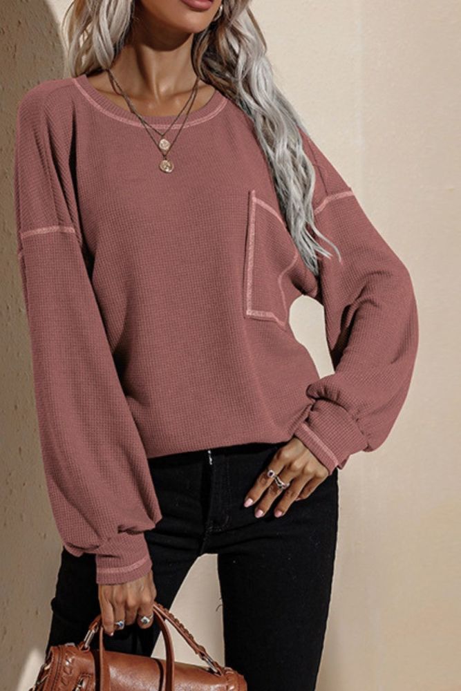 Women's Hoodies Autumn Solid Color Hoodie Casual O-Neck High Quality Fashion Minimalist Loose Bat Long Sleeved Tops
