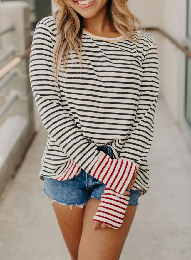 Long Sleeve Striped Tunic Tops