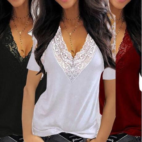 Summer Sexy V-neck Lace stitching Top For Women