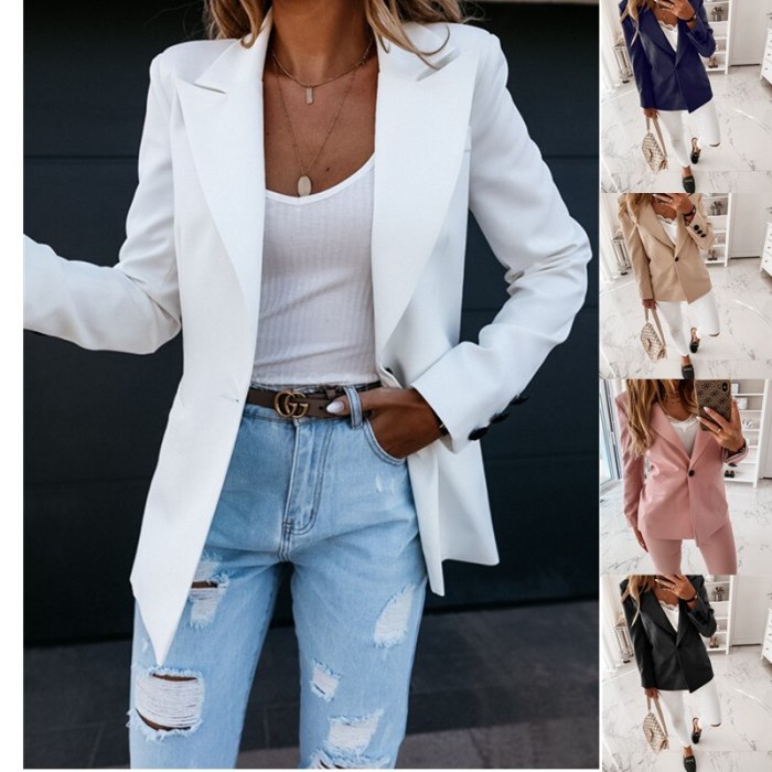 Women's Coats Jackets Casual Suit Short Coat Long Sleeve Solid Color Suit Collar Button Female 2021 Autumn New Slim Small Suit