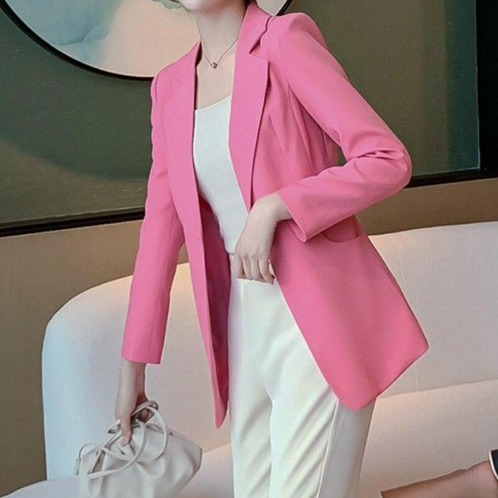 Korean Spring Autumn Blazer Feminino Womens Blazers Mulheres New Casual Mid-Length Long-Sleeve Suit Jacket Office Suit Women