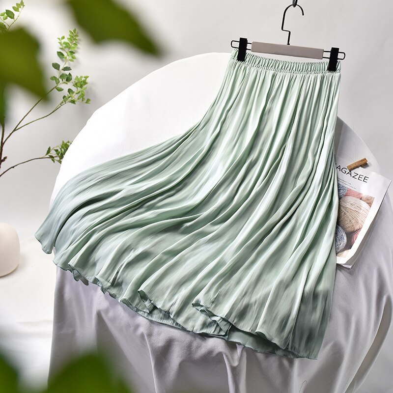 2021 Spring Woman Skirts Elastic High Waist Solid Soft Skirts Women Chic A-Line Elegant Skirts Mujer Faldas Femme Jupes Outwear