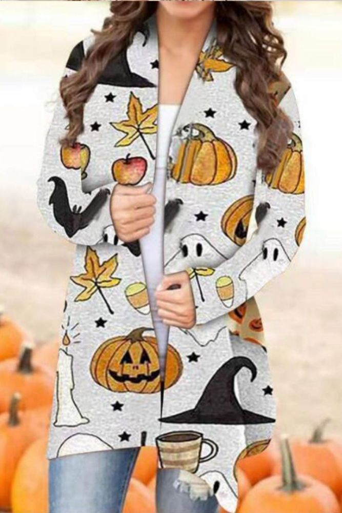 Fashion Cardigan Halloween Coat Sweaters Women Cat Animal Print Jackets Autumn Blouses Coat Female