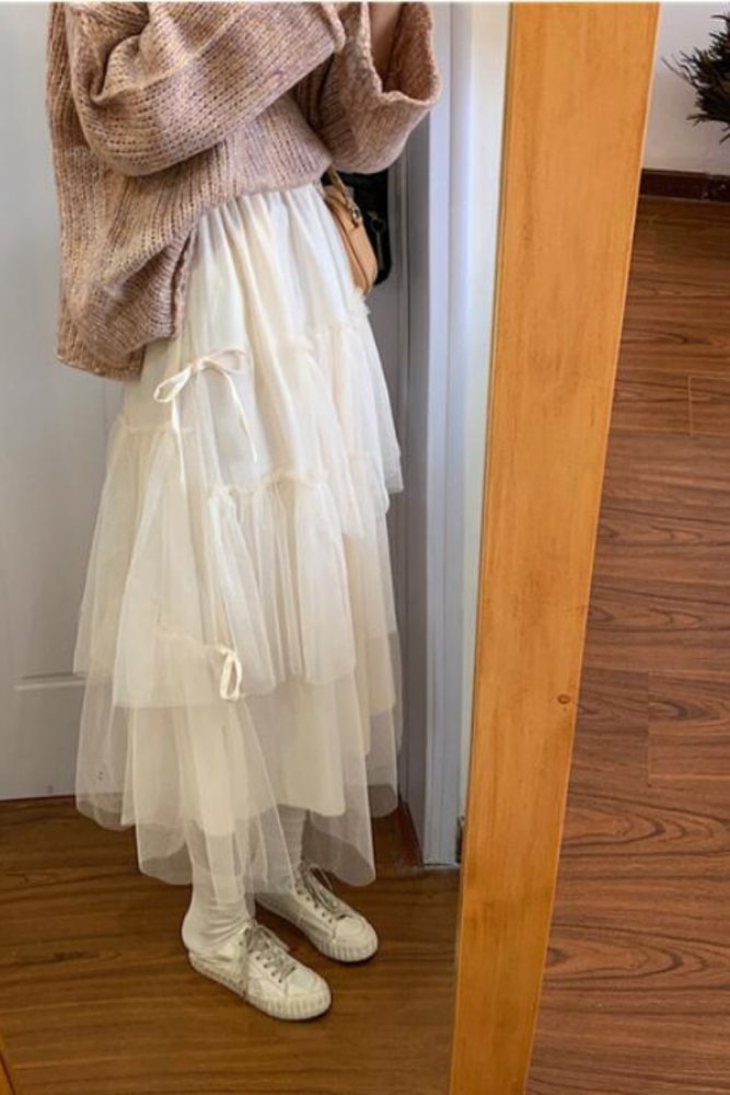 Ladies Elastic High Waist Women Tulle Skirt Solid Spring Summer Holiday Casual Soft Mesh s Womens Long Female