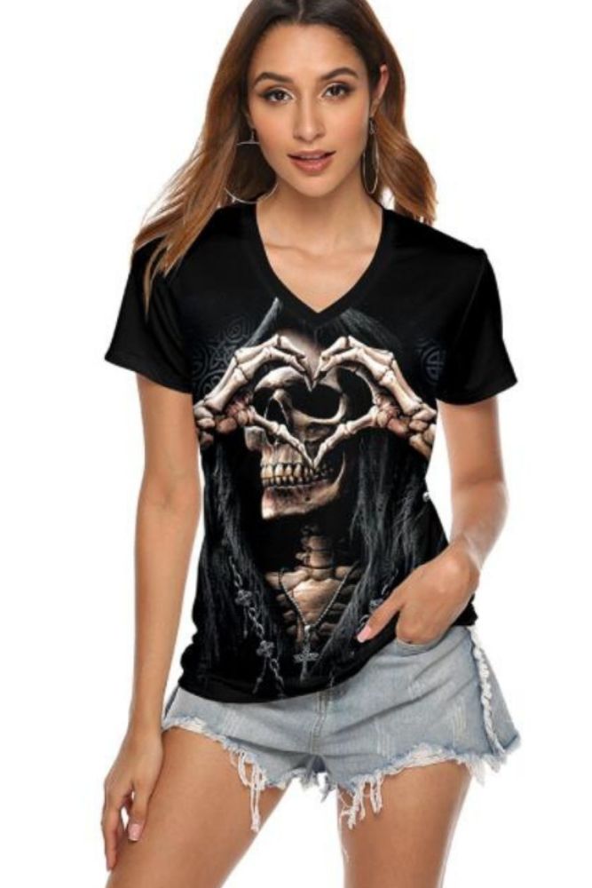 New Horror Thriller Death Skeleton Cosplay Halloween Costume Women Costume Horror Short Sleeve T-Shirt Sleeve Cartoon Summer
