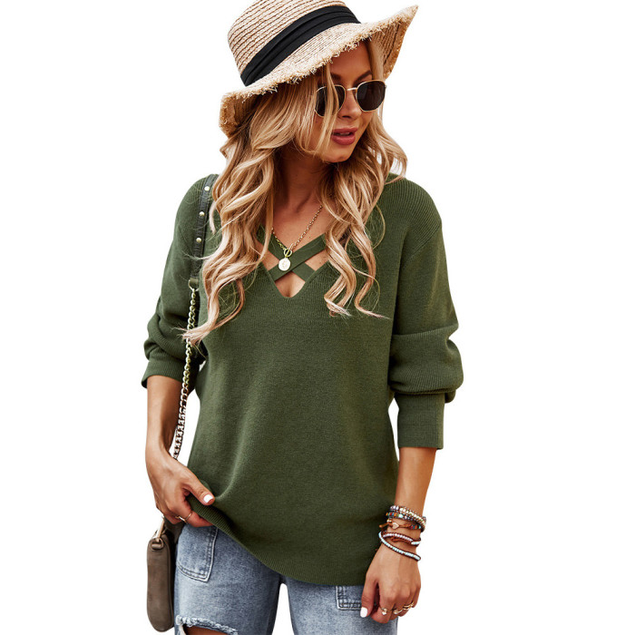 Women's Long Sleeve Top Sweater Autumn Winter Casual V-Neck Knitted Pullovers New Fashion Slim Jumper Sweater Woman 2021 Outwear