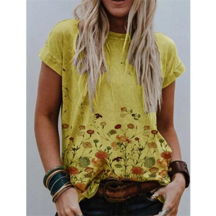 Casual Women Tops Summer Short Sleeve Floral T-Shirt Large Size 4XL 5XL Female Loose Tops 2021 New Fashion Printed Ladies Tops