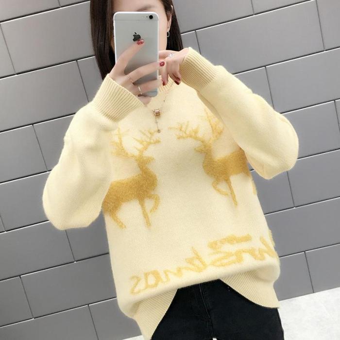 Lace Turtleneck Reindeer Christmas Sweater